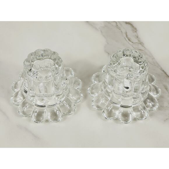 Borgonovo Candleholder Candlestick Flower Shaped Clear Glass Art Decor Italy x2 - Picture 8 of 13